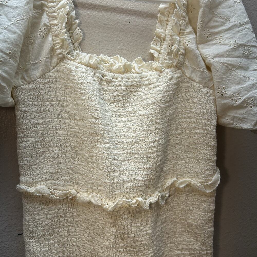Cleobella SZ M Ivory Smocked Mini Dress‎ Boho Cottagecore Puffed Sleeves SZ M - Picture 4 of 9